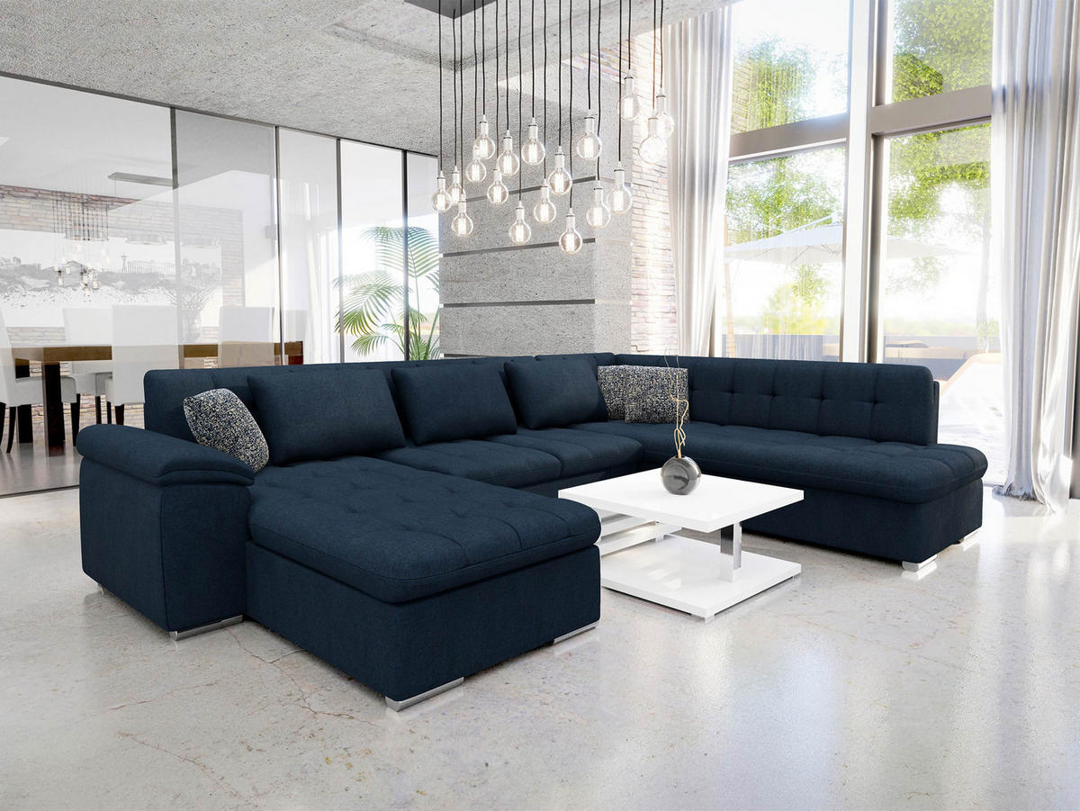 WOHNLANDSCHAFT Niko Bis Premium, Seite: Links - Dunkelblau/Grau, Holz/Textil (348/76/205cm) - MIRJAN24