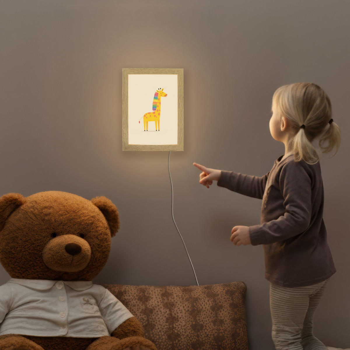 NACHTTISCHLAMPE Giraffe - Regenbogenmähne - Beige 15x20 cm - Beige, Holzwerkstoff (8/15/20cm)