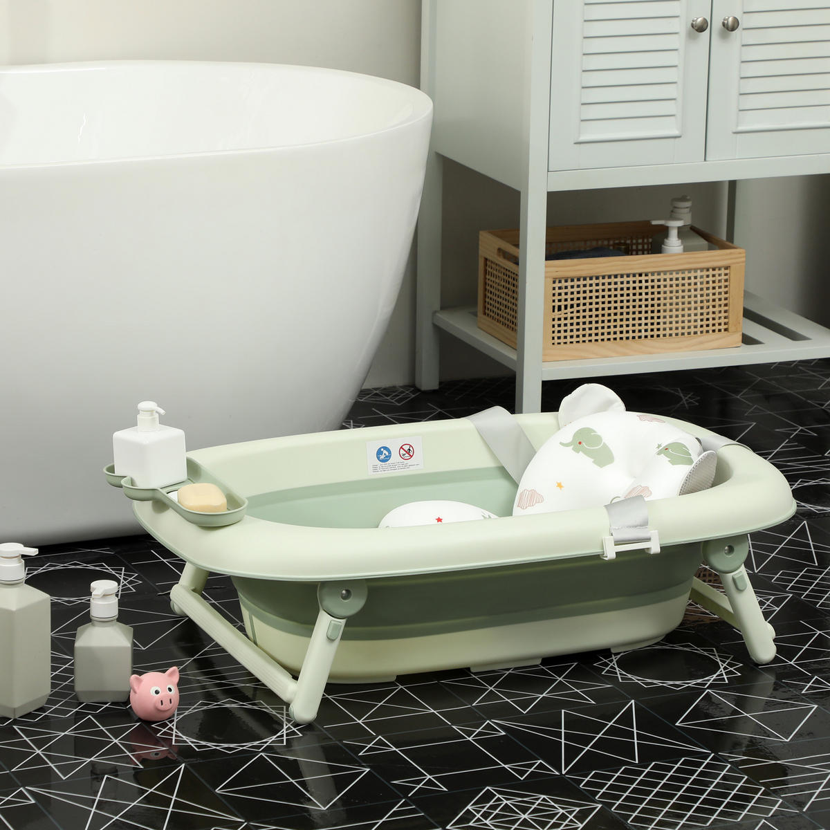 2ER -Set Babybadewanne, faltbar Baby Bathtub mit Gestell, rutschfest Babywanne - Grün, Kunststoff (53/86cm) - AIYAPLAY