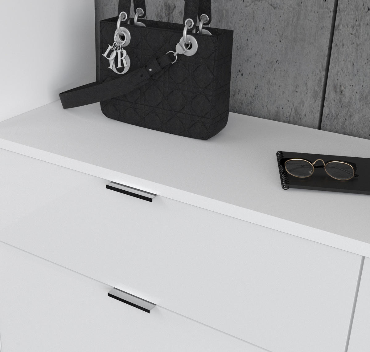 GARDEROBENSCHRANK weiß Hochglanz 213 cm mit Spiegel, Flurgarderobe - Chromfarben/Weiß Hochglanz, Glas/Holzwerkstoff (213/193/34cm) - Inn.Furn