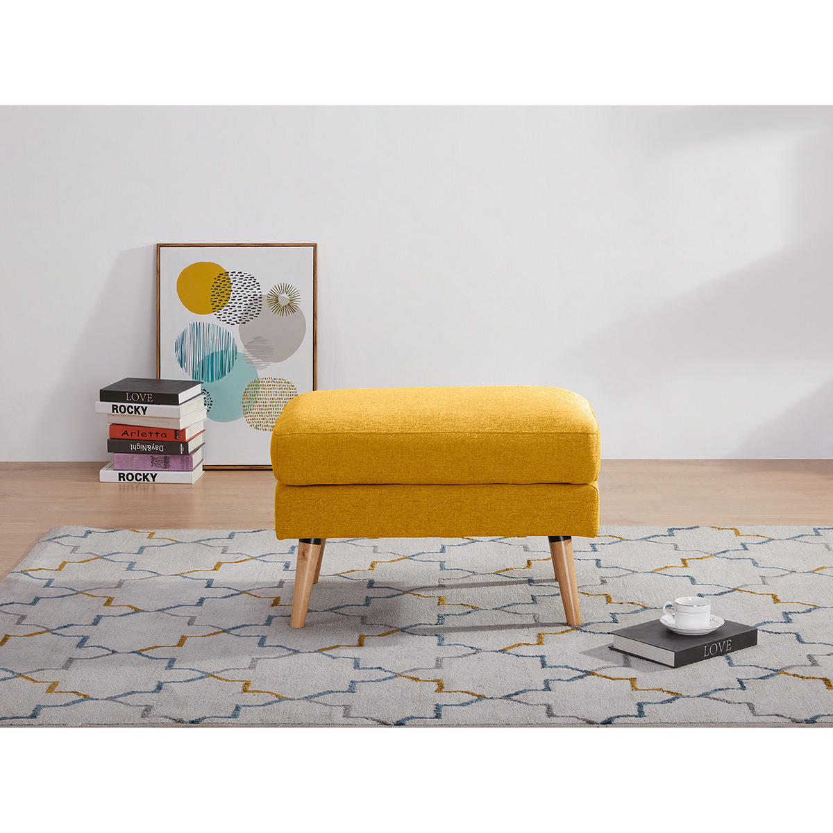 POLSTERHOCKER - Gelb, Holz/Birkenholz (72/47/49cm) - home24