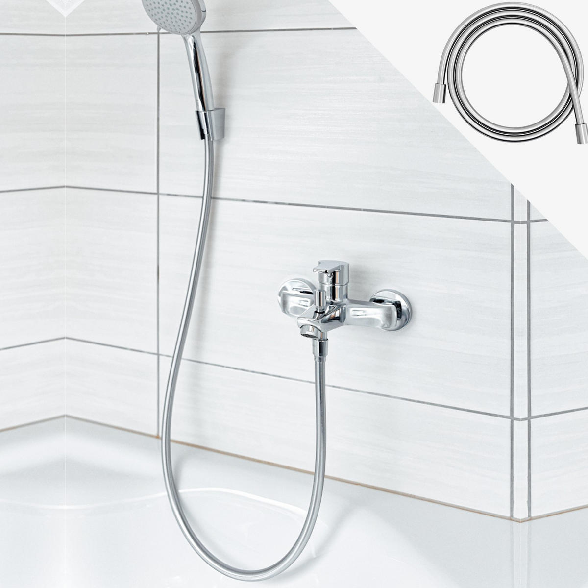 UNIVERSAL DUSCHSCHLAUCH 150 cm Länge - Silberfarben, Kunststoff (18cm) - Intirilife