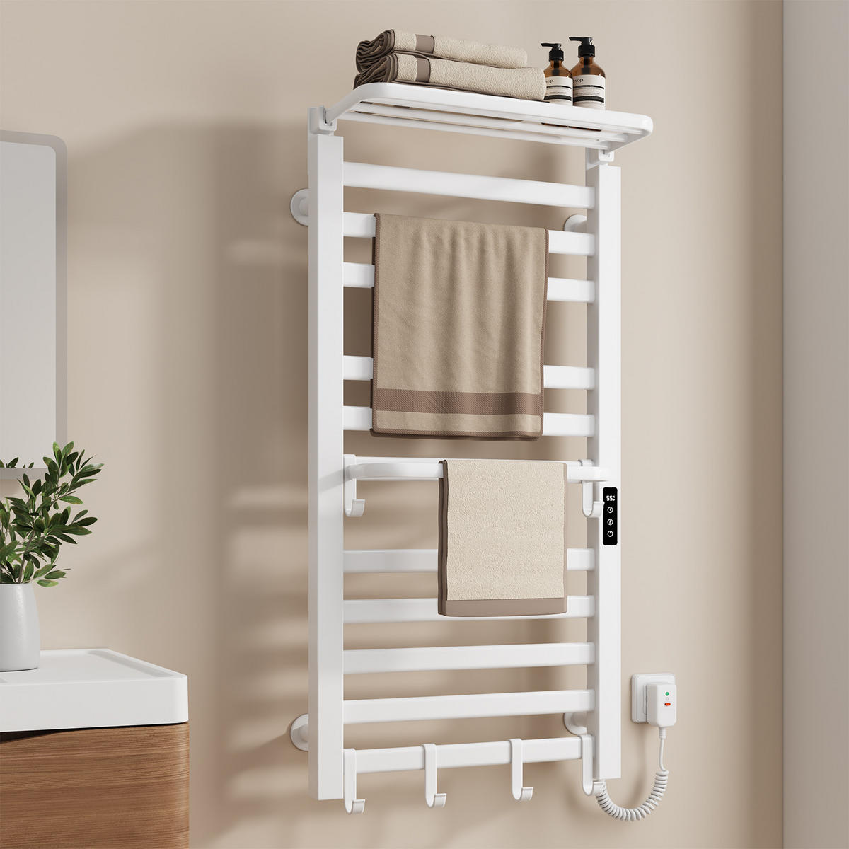 HEIZKÖRPER Elektrischer Handtuchhalter mit Ablage Weiß 100/50/4,3 cm - Weiß, Metall (50/100/25.5cm) - EMKE