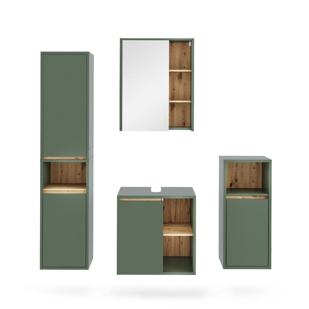 SESTAVA KOUPELNOVÉHO NÁBYTKU Viola Zelená/umělecká - dub artisan/zelená barva, kompozitní dřevo (60/60/45.5cm) - Vicco