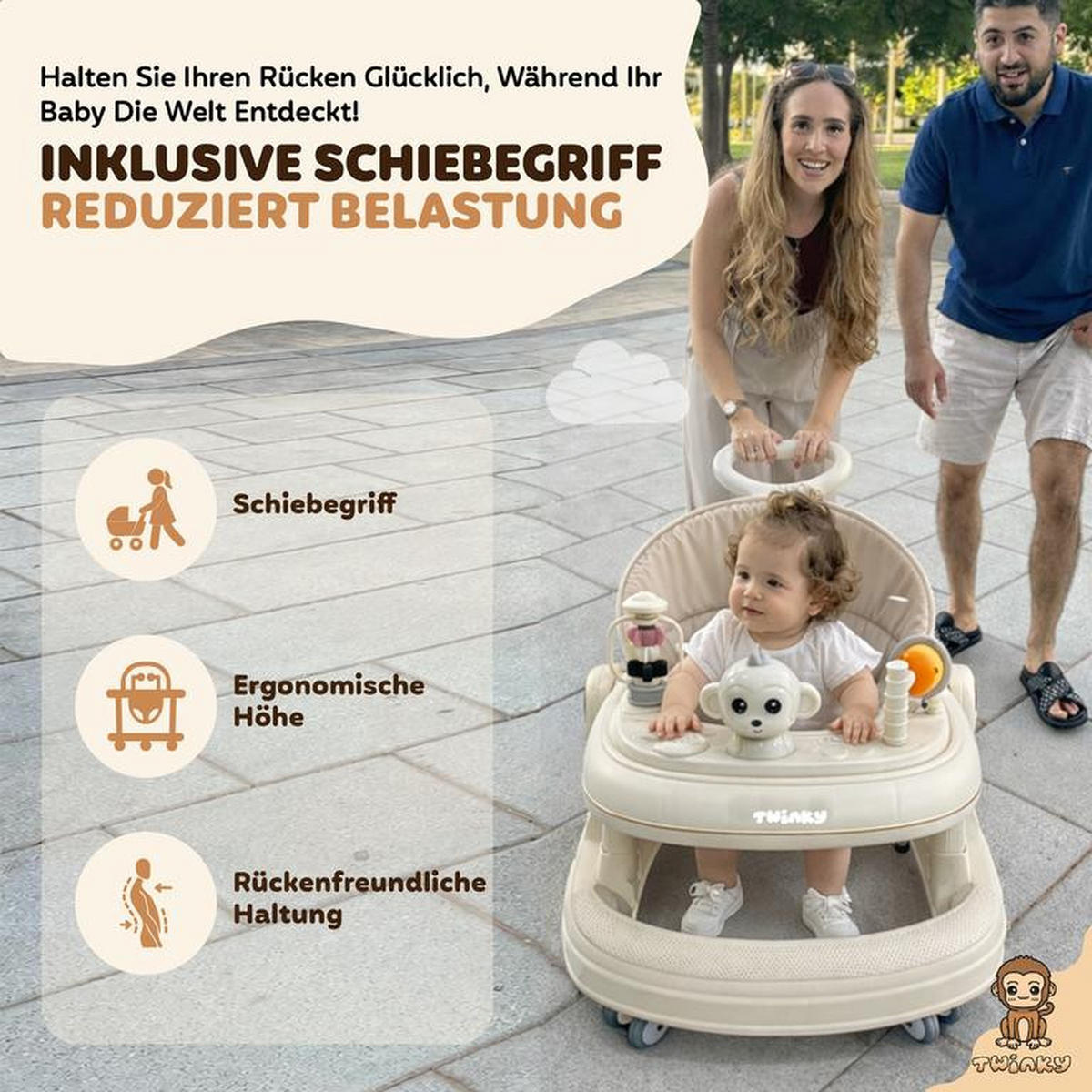 LAUFLERNHILFE GO 3 in 1 Creme - Lauflernwagen mit Spielset und Zubehör - Beige, Kunststoff (70/70cm) - Twinky