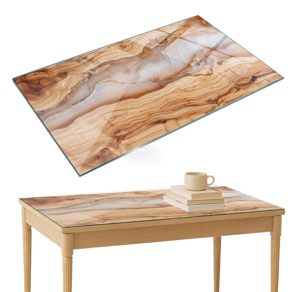 TISCHPLATTE 120x80 cm Naturholz mit Harz - Hellbraun, Glas (0.4/120/80cm) - TULUP