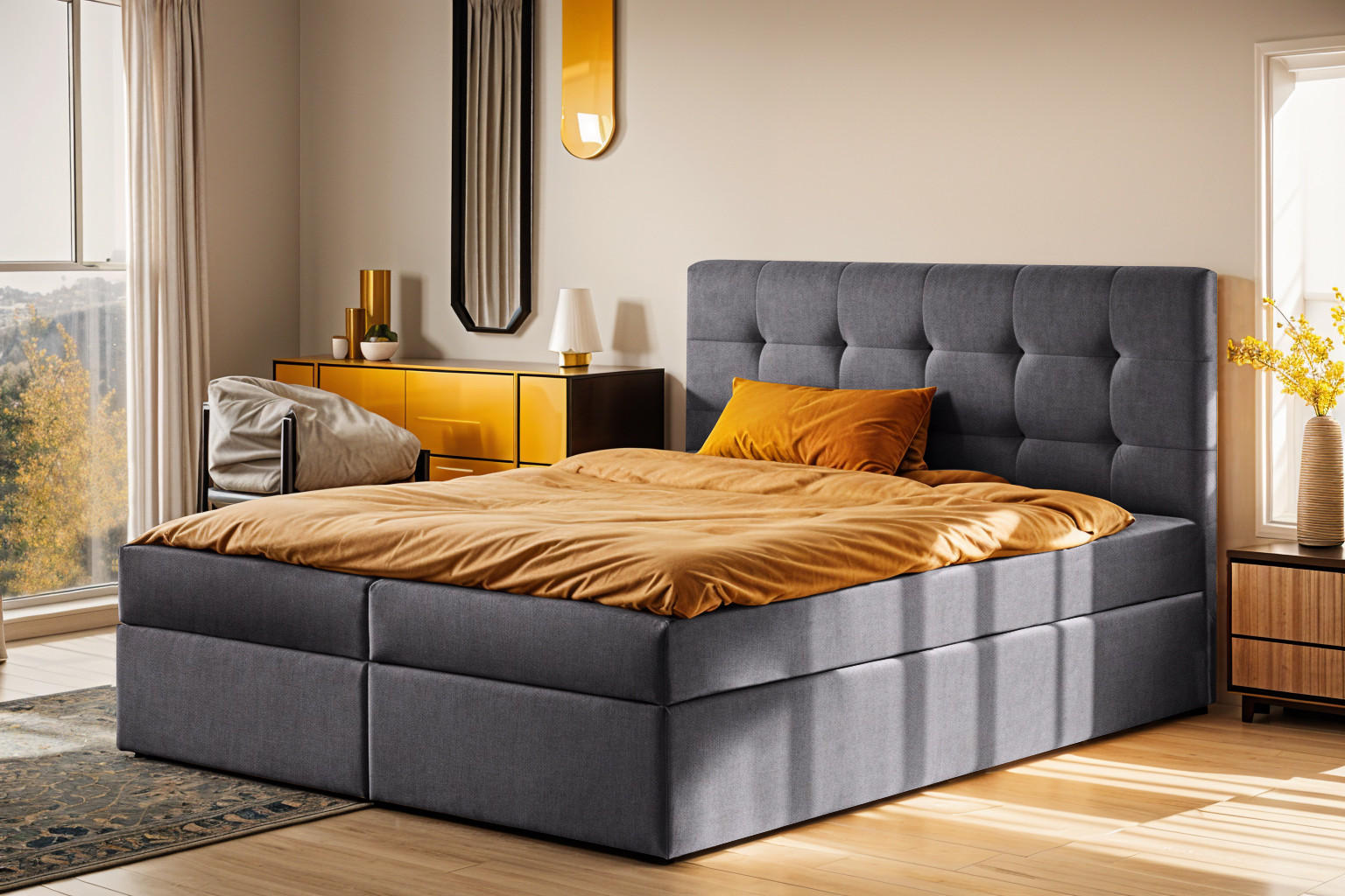 BOXBETT Mit Matratze Und Bettkasten LUDANO Stoff Noel Dunkelgrau 120x200 cm H3-Bonell - Dunkelgrau, Holz (120/200cm) - Kaiser Möbel