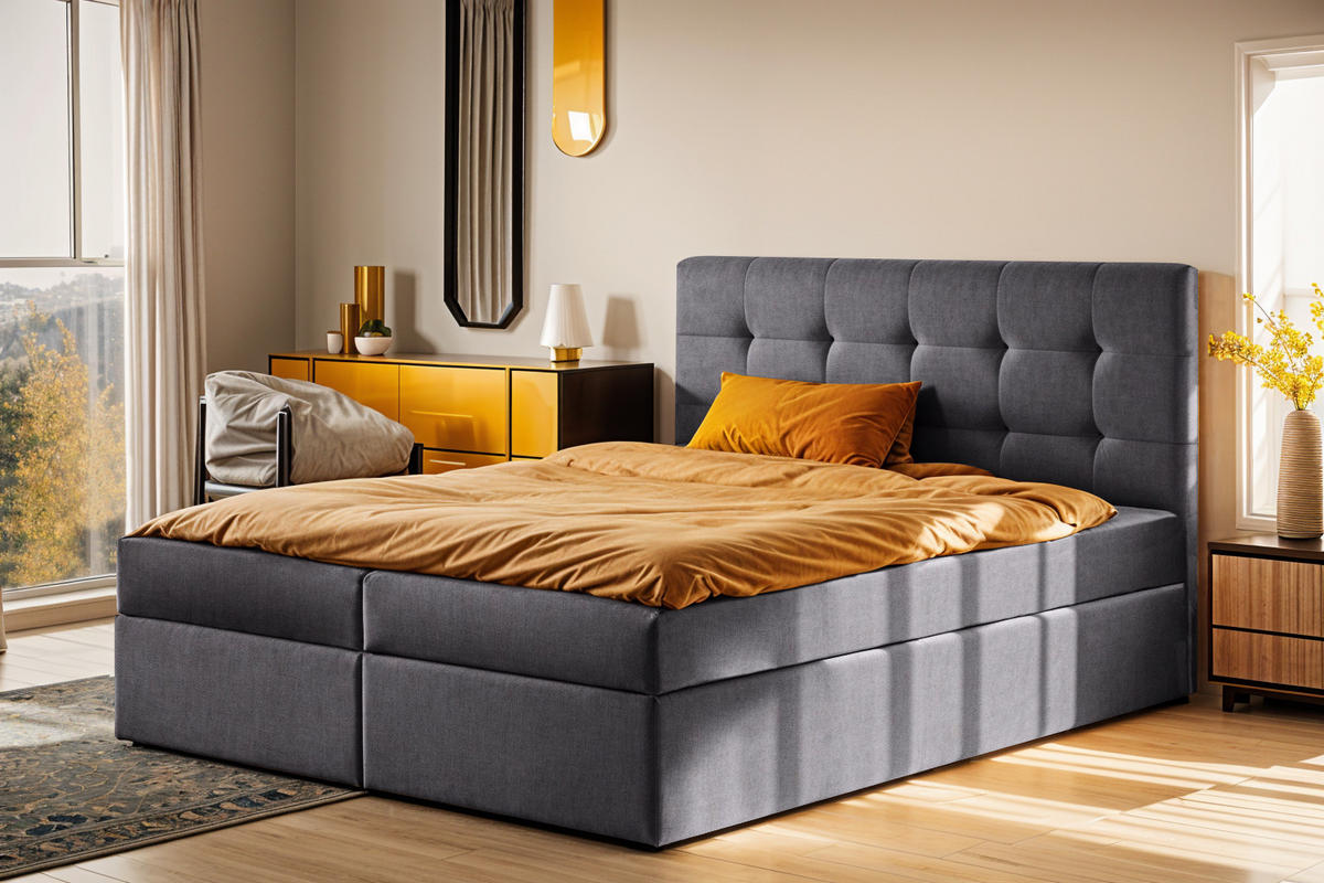 BOXBETT Mit Matratze Und Bettkasten LUDANO Stoff Noel Dunkelgrau 140x200 cm H3-Bonell - Dunkelgrau, Holz (140/200cm) - Kaiser Möbel