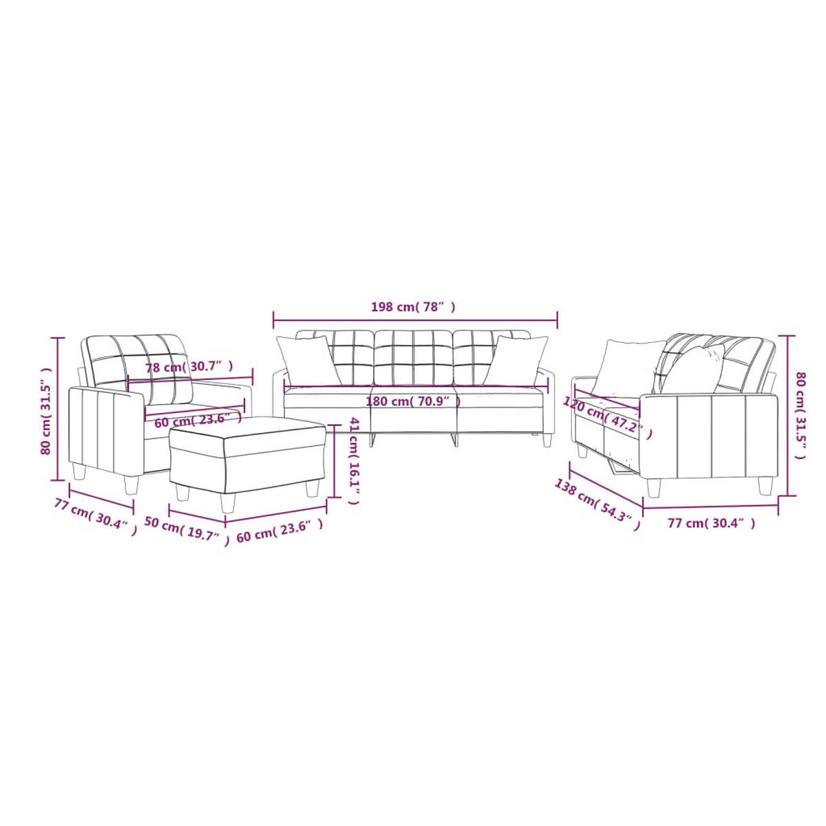 SOFAGARNITUR 4-TLG. Mit Kissen Cappuccino-Braun Kunstleder - Braun, Leder (50/41/60cm) - vidaXL