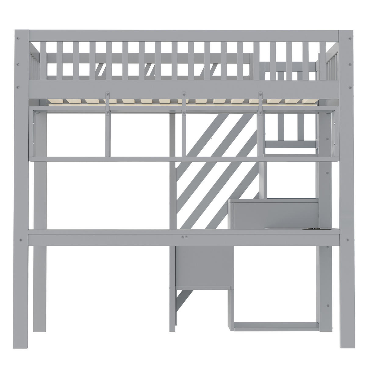 HOCHBETT aus Holz 90x200 cm Grau mit Stauraumtreppe, Schreibtisch, LED-Beleuchtung und Steckdosen - Grau, Holz (90/200cm) - IVMEU