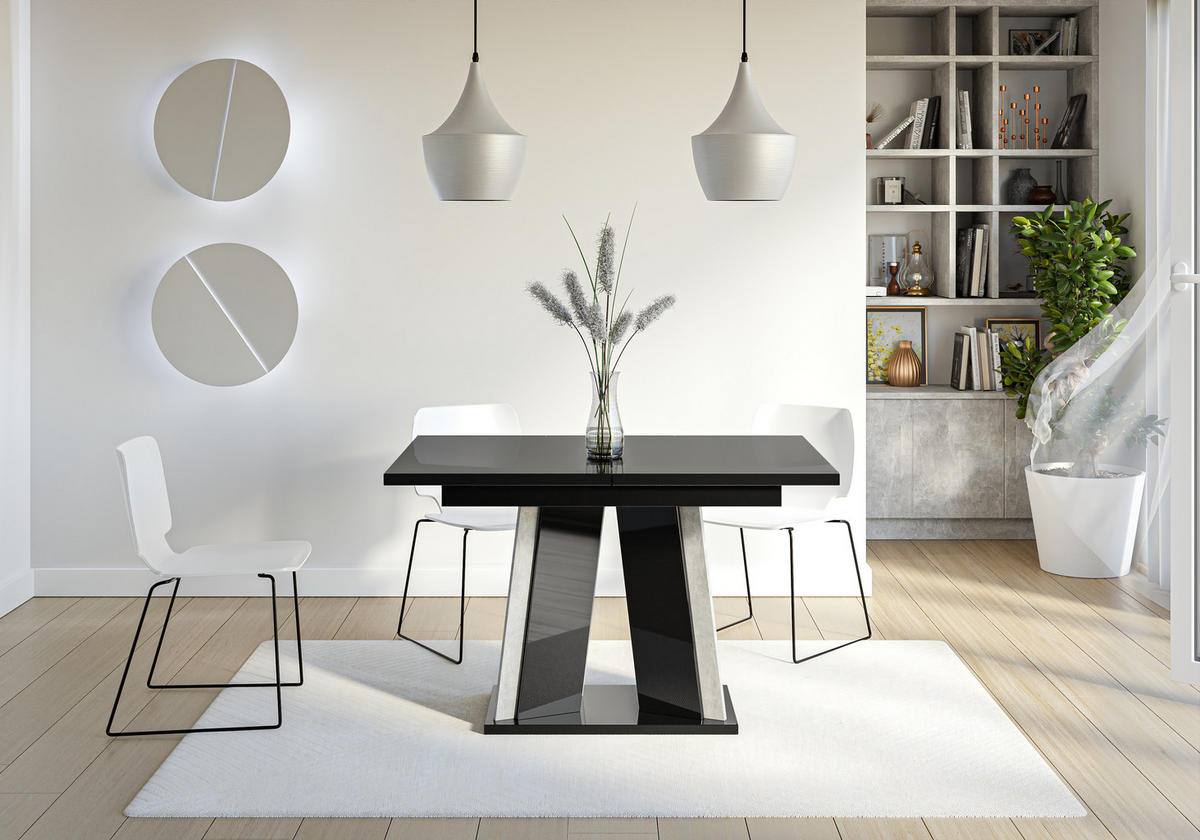 ESSTISCH Ausziehbar 120 - 160 cm Schwarz Hochglanz - Schwarz Hochglanz/Grau, Holzwerkstoff (120/80/75cm) - PROSPERO
