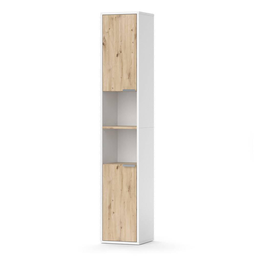 BADSCHRANK Henri Weiß 30 x 165 cm mit Türen, und offenen Fächern - Eichefarben/Weiß, Holzwerkstoff (30/165/30cm) - Vicco
