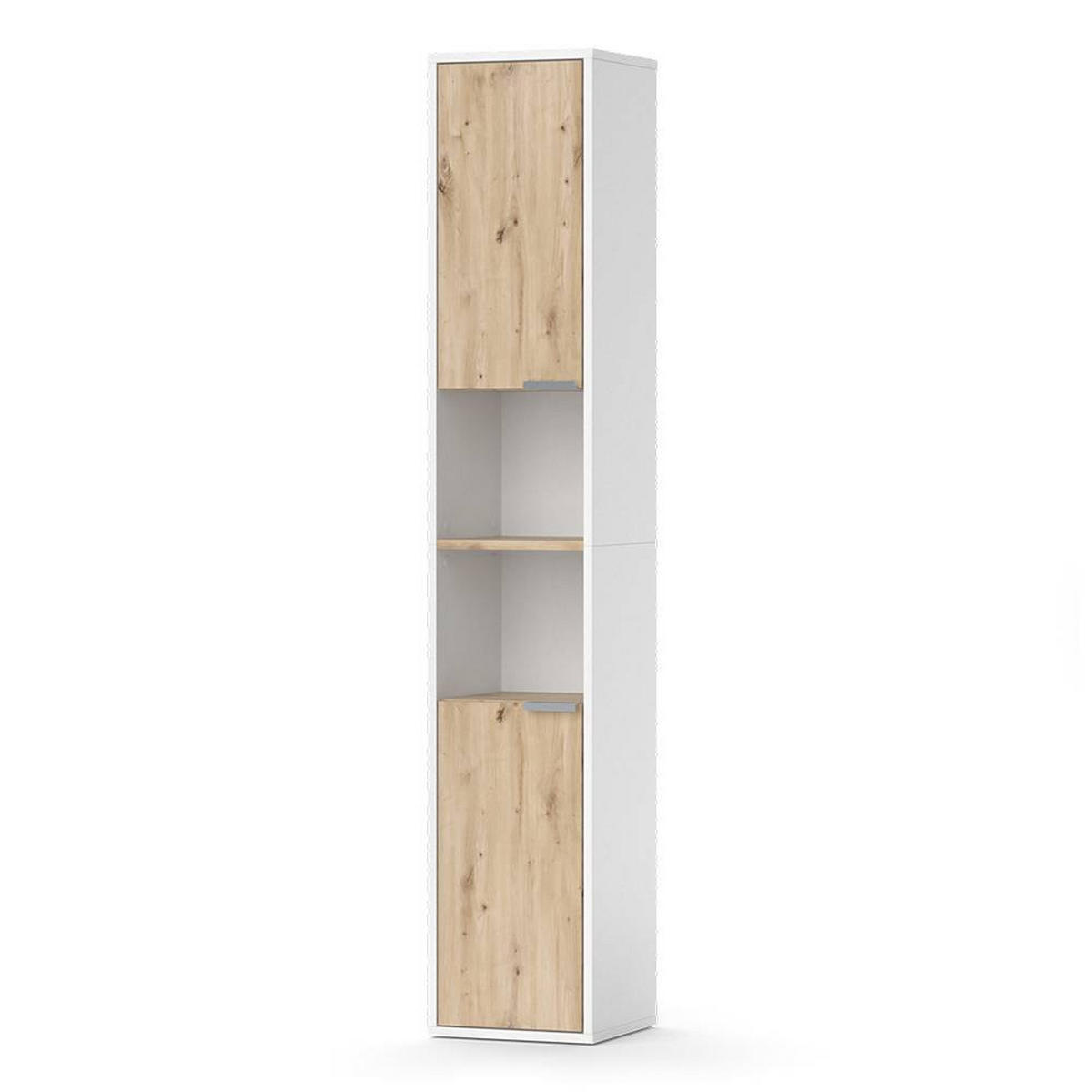 BADSCHRANK Henri Weiß 30 x 165 cm mit Türen, und offenen Fächern - Eichefarben/Weiß, Holzwerkstoff (30/165/30cm) - Vicco