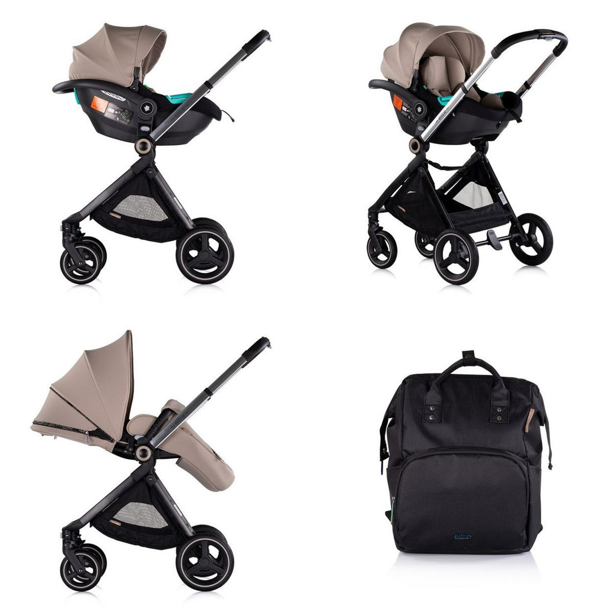 KINDERWAGEN Elite 3 in 1 braun i-Size Babyschale Sportsitz Babywanne Tasche - Braun, Metall (75/58/111cm) - Chipolino
