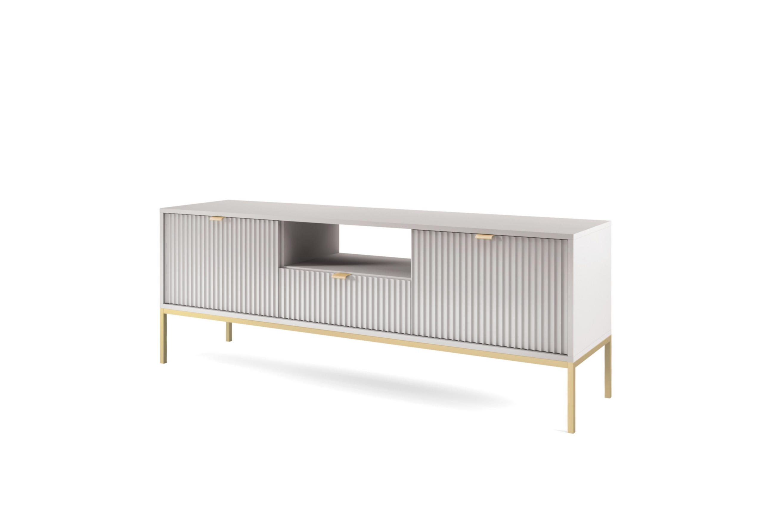 TV-SCHRANK NOVA Geriffelt Regal, 2 Türen, Schublade, Goldene Beine, 154x39x56cm, Grau - Goldfarben/Graphitfarben, Holzwerkstoff/Kunststoff (154/56/39cm) - DomoHome