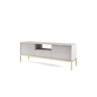 TV-SCHRANK NOVA Geriffelt Regal, 2 Türen, Schublade, Goldene Beine, 154x39x56cm, Grau - Goldfarben/Graphitfarben, Holzwerkstoff/Kunststoff (154/56/39cm) - DomoHome