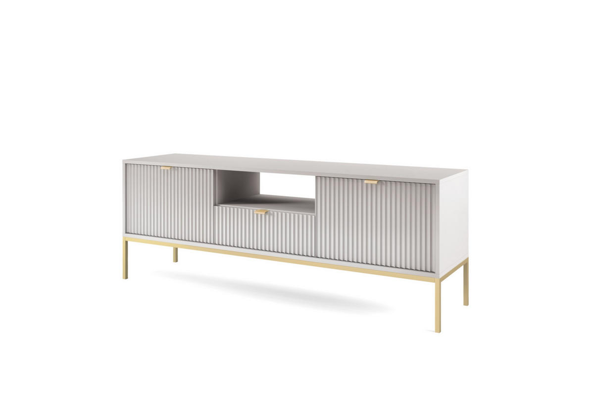 TV-SCHRANK NOVA Geriffelt Regal, 2 Türen, Schublade, Goldene Beine, 154x39x56cm, Grau - Goldfarben/Graphitfarben, Holzwerkstoff/Kunststoff (154/56/39cm) - DomoHome