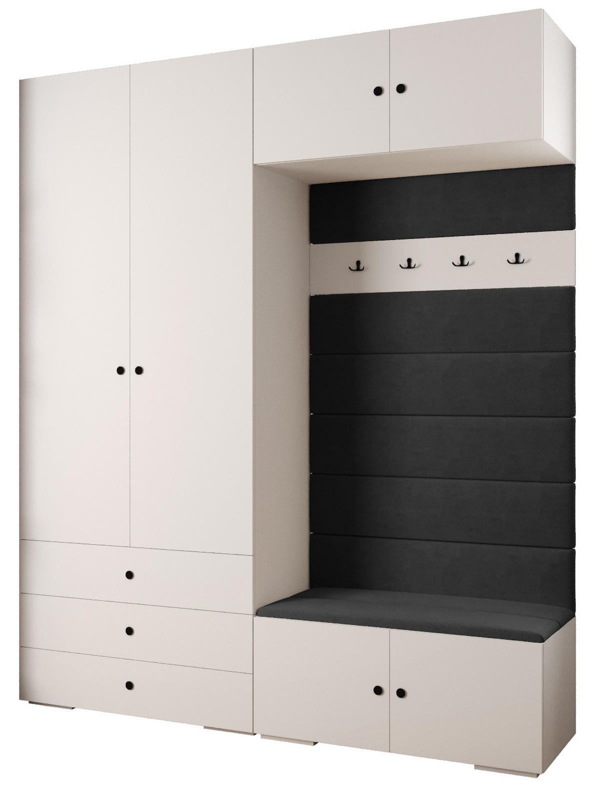 GARDEROBEN-SET 236,7/200/47 - Schwarz/Weiß, Holz/Kunststoff (200/236.7/47cm) - Abiks Möbel