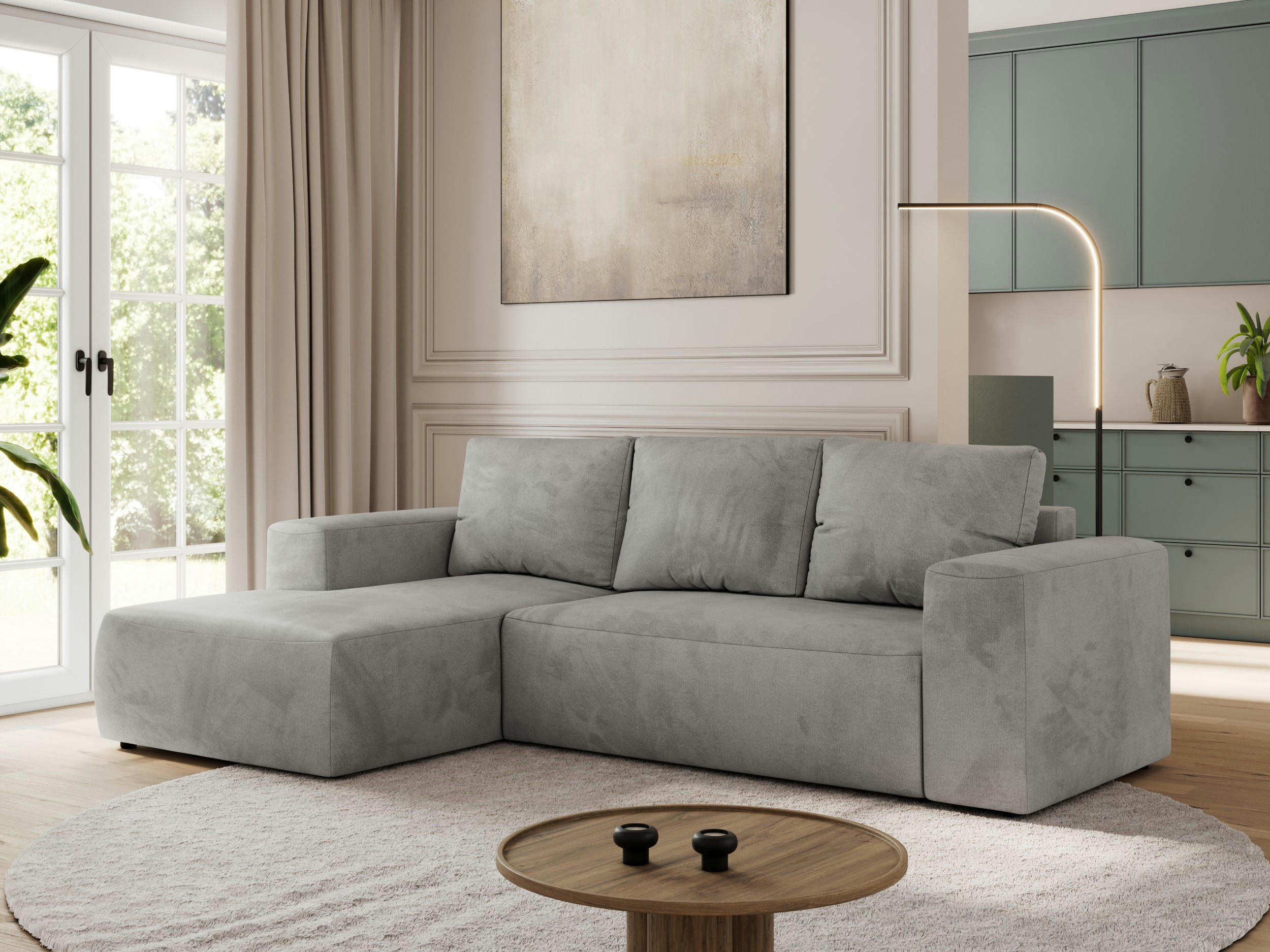 ECKSOFA TRENTINO L Hellgrau Velvet - Links - Hellgrau/Schwarz, Textil (266/164cm) - MKS