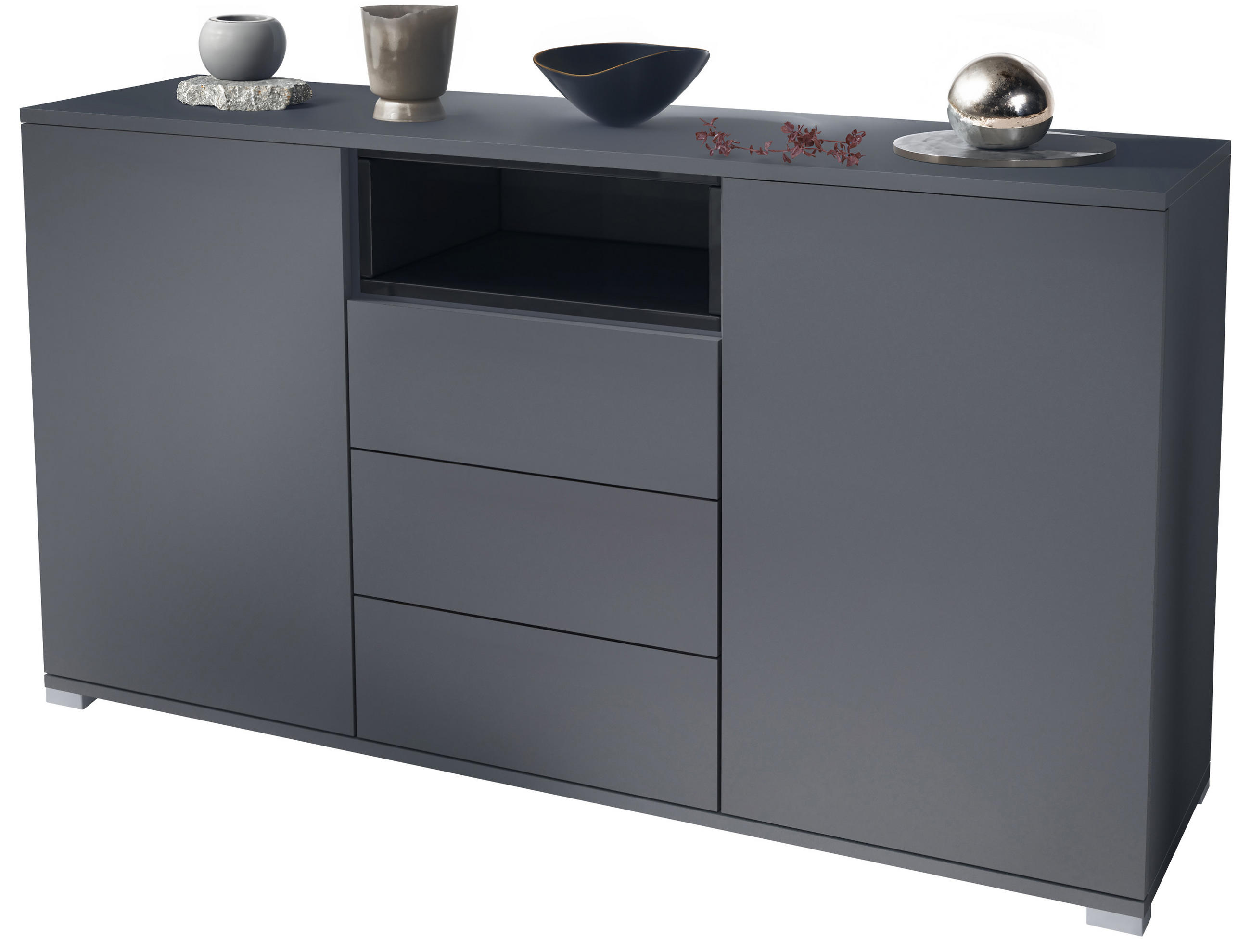 SIDEBOARD Skadu Schwarz Hochglanz - Schwarz Hochglanz, Holzwerkstoff (138.5/75.5/35cm) - Vladon