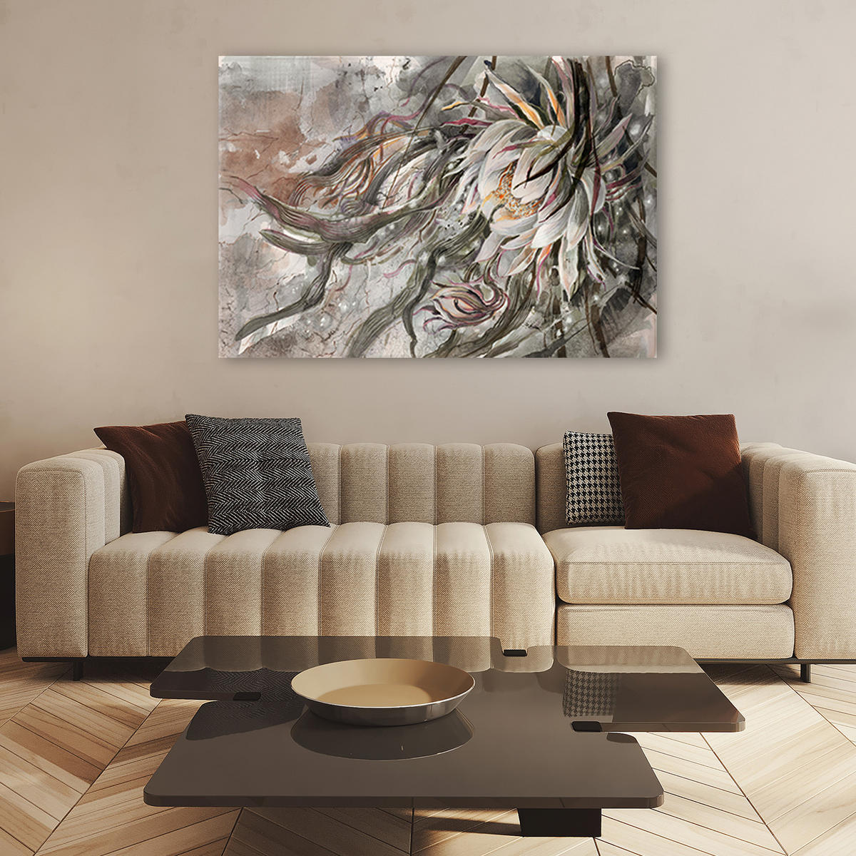 WANDBILD blume der königin der nacht - Beige, Textil (60/40cm) - Feeby