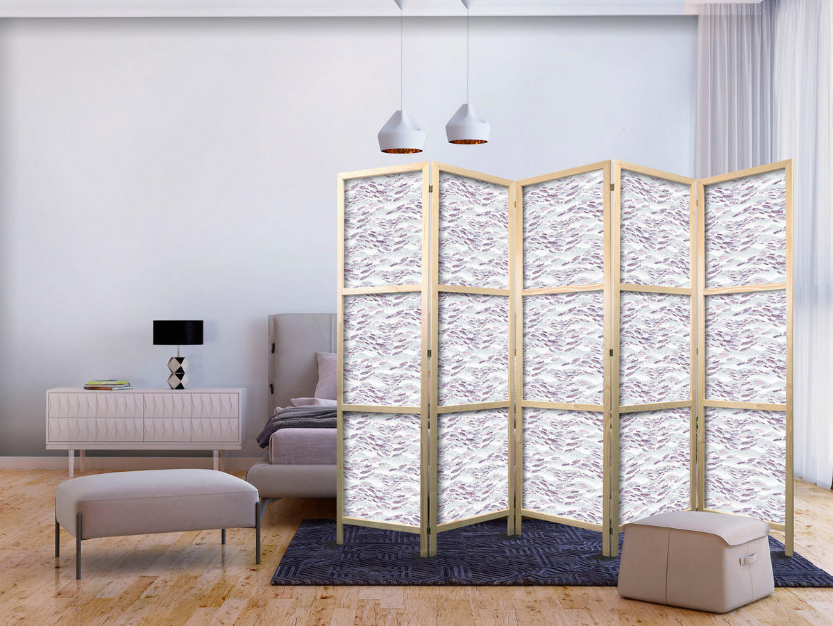 PARAVENT Japanischer 5-tlg 225x172 cm Violette Fische - Lila, Holz/Textil (225/172/3cm) - Muralo