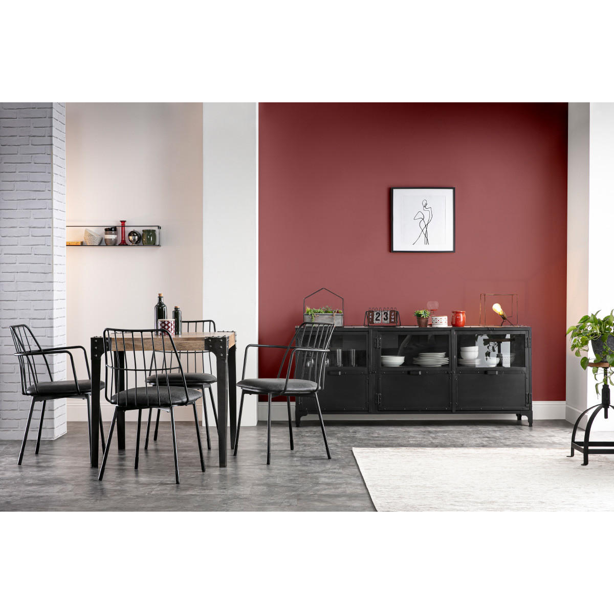 ESSTISCH Industriell Stahl Holz L80 MADISON - Dunkelbraun, Holz (80/80/76cm) - Miliboo