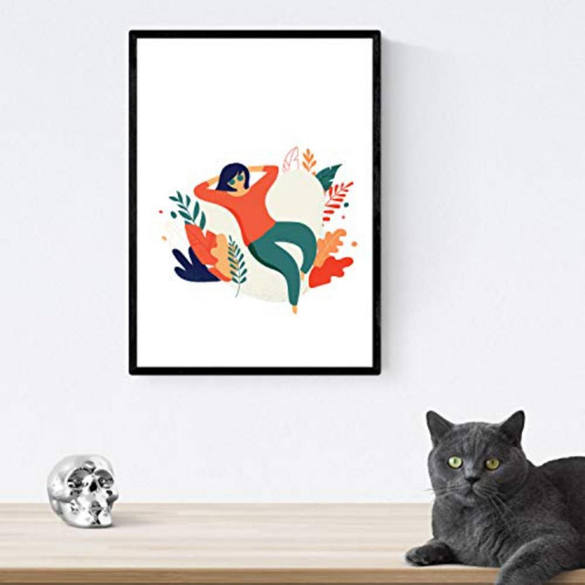 POSTER Set mit 4 Frau in der Nacht mit Sternen und Mond A4 Schwarzer Rahmen - Schwarz, Papier (29.7/3cm) - Nacnic