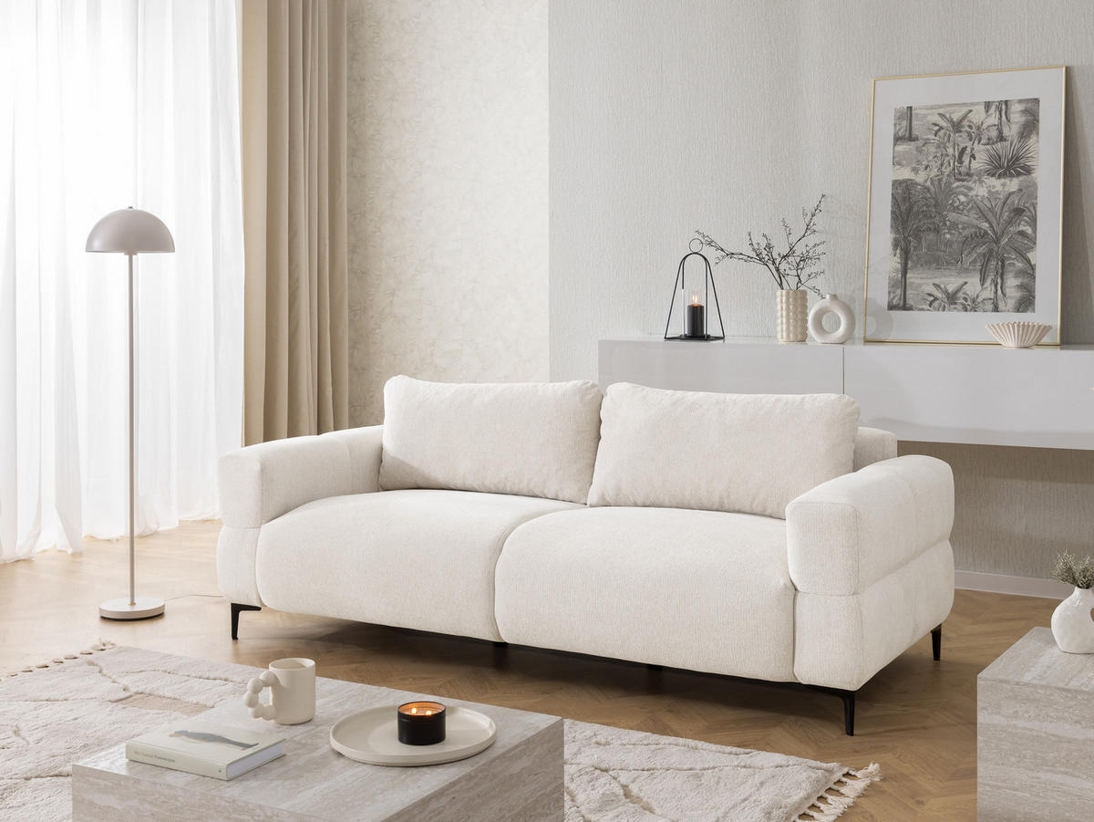 3-SITZER-SOFA Cardea in Bubble-Optik aus weichem Creme Strukturstoff mit hohem Sitzkomfort - Creme/Schwarz, Holz/Textil (217/80/97cm) - S-Style Möbel