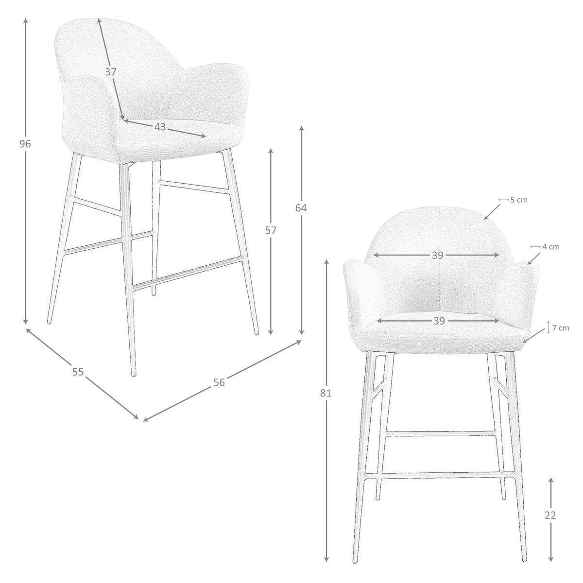 BARHOCKER aus hellgrauem Stoff - Hellgrau, Textil/Metall (56/96/55cm) - ANGEL CERDA