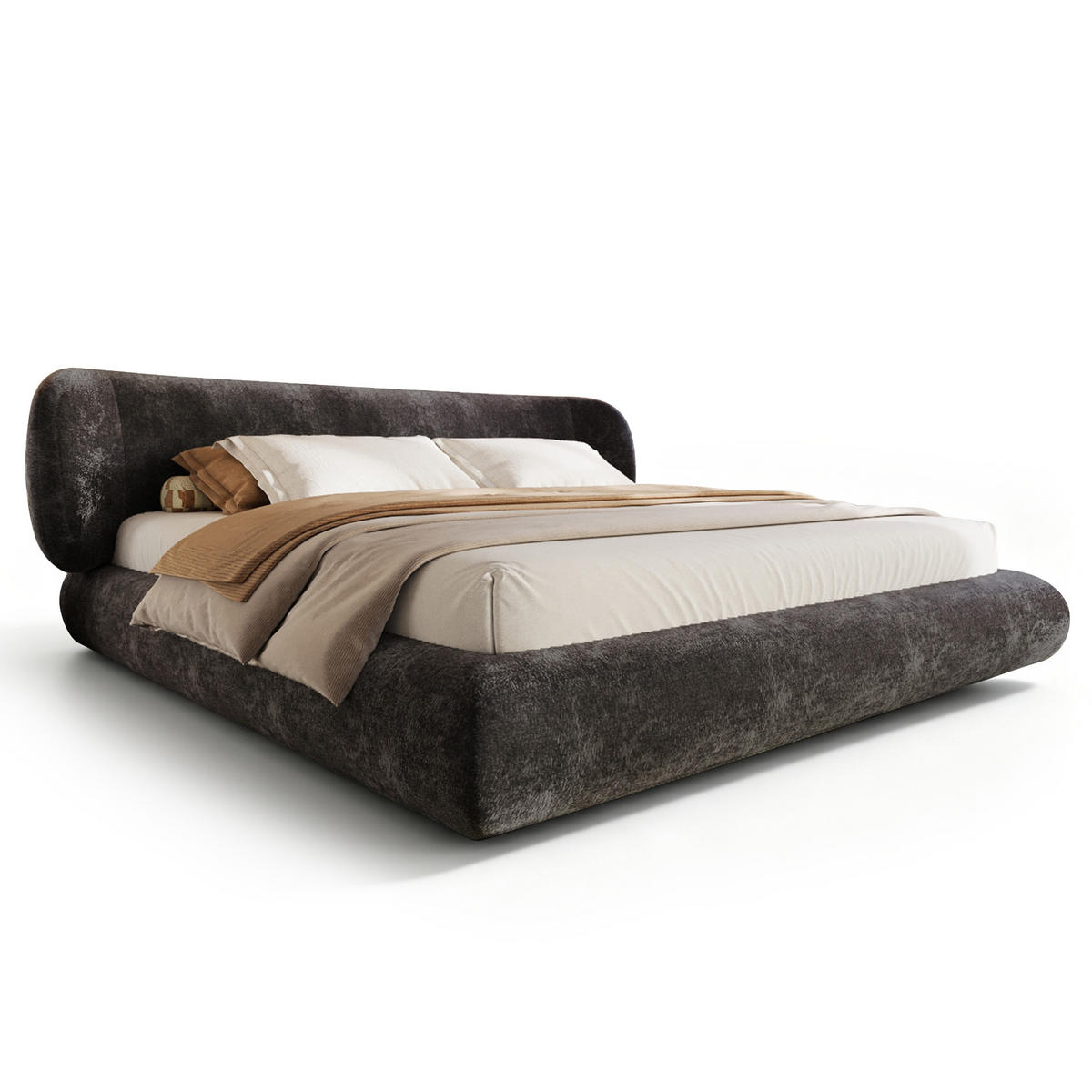 POLSTERBETT 140/190 cm Doppelbett komplett gepolstert mit Lattenrost Grau Chenille - Grau, Holz