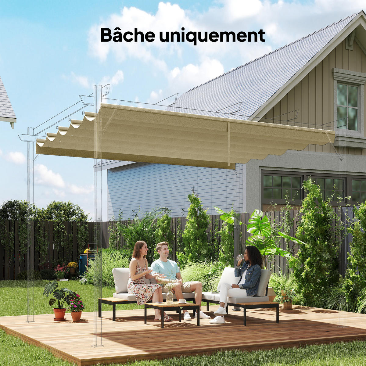 ERSATZDACH DE-12602 250/255 cm für 3x3 m Pergola mit 10 Ösen Beige - Beige, Textil (255/6/250cm) - ComfortXL