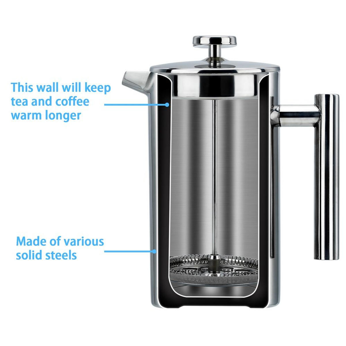 KAFFEEKANNE 1l nach französischem Pressensystem - Silberfarben, Metall (1L) - Intirilife