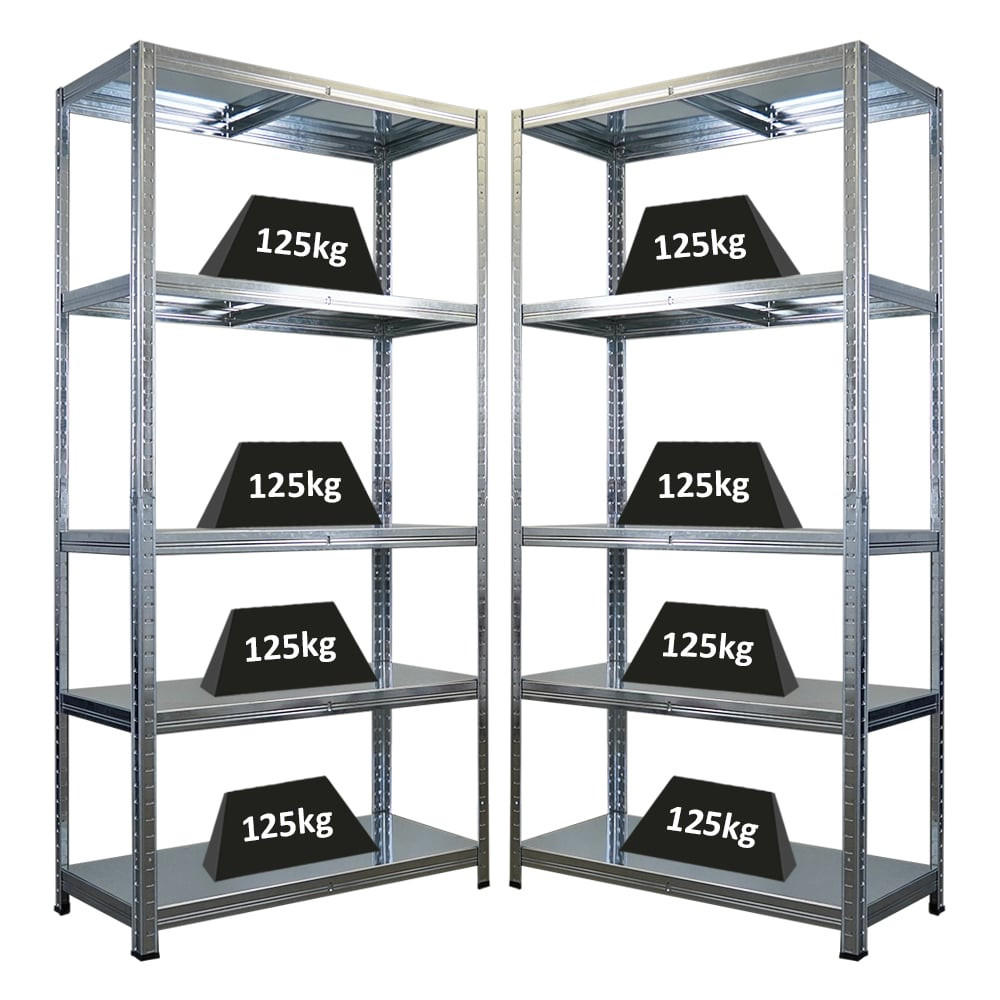 SCHWERLASTREGAL Ragnar 2er-Set 180x90x40cm 5 Stahlplatten-Ebenen Fachlast 125 kg Verzinkt - Schwarz, Metall (90/180/40cm) - PROREGAL