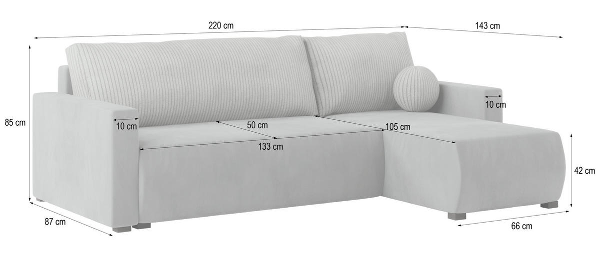 ECKSOFA SORGE Blau Plüsch-Stoff mit Schlaffunktion - Blau, Holz (220/143cm) - MASSENO
