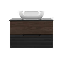WASCHTISCH 80.6cm Sylla Schwarz und Holz - Schwarz, Holzwerkstoff (80.6/52.2/45.8cm) - Petits-meubles