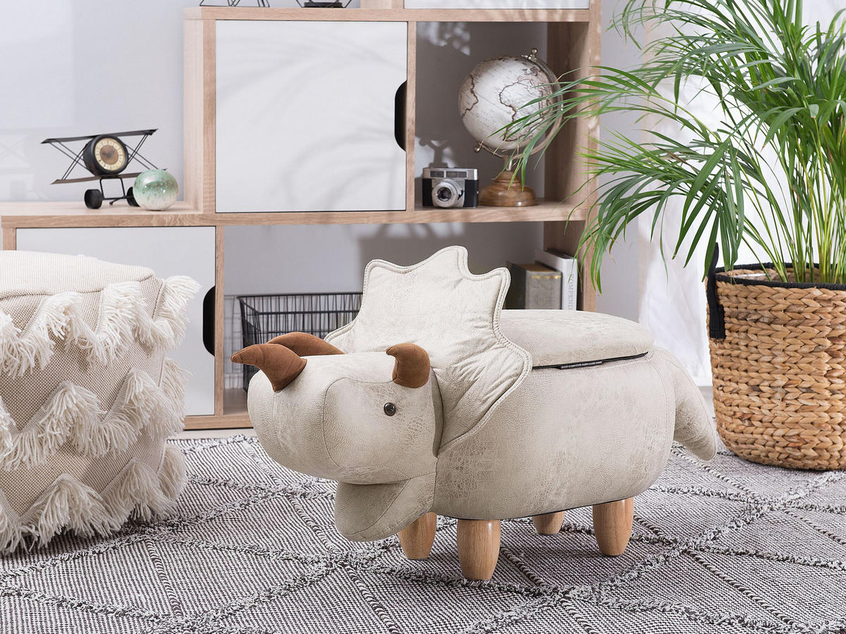 TIERHOCKER Triceratops 42/92/56 cm - Grau, Kunststoff/Textil (92/56/42cm) - Beliani