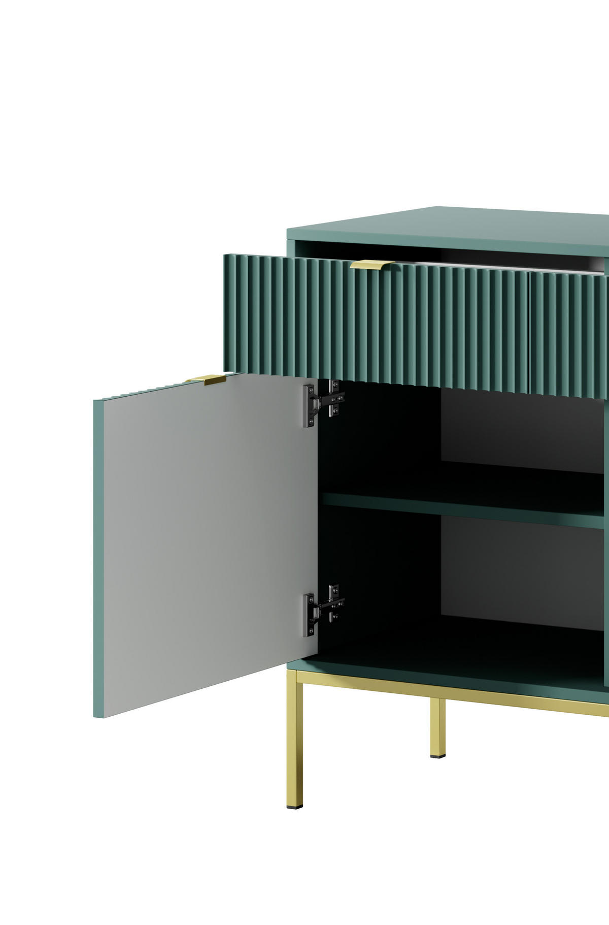 KOMMODE NOVA - KSZ154, Geriffelte Fronten, goldene Griffe 154x39x83 cm Lablador - Türkis/Goldfarben, Holzwerkstoff/Kunststoff (154/83/39cm) - DomoHome