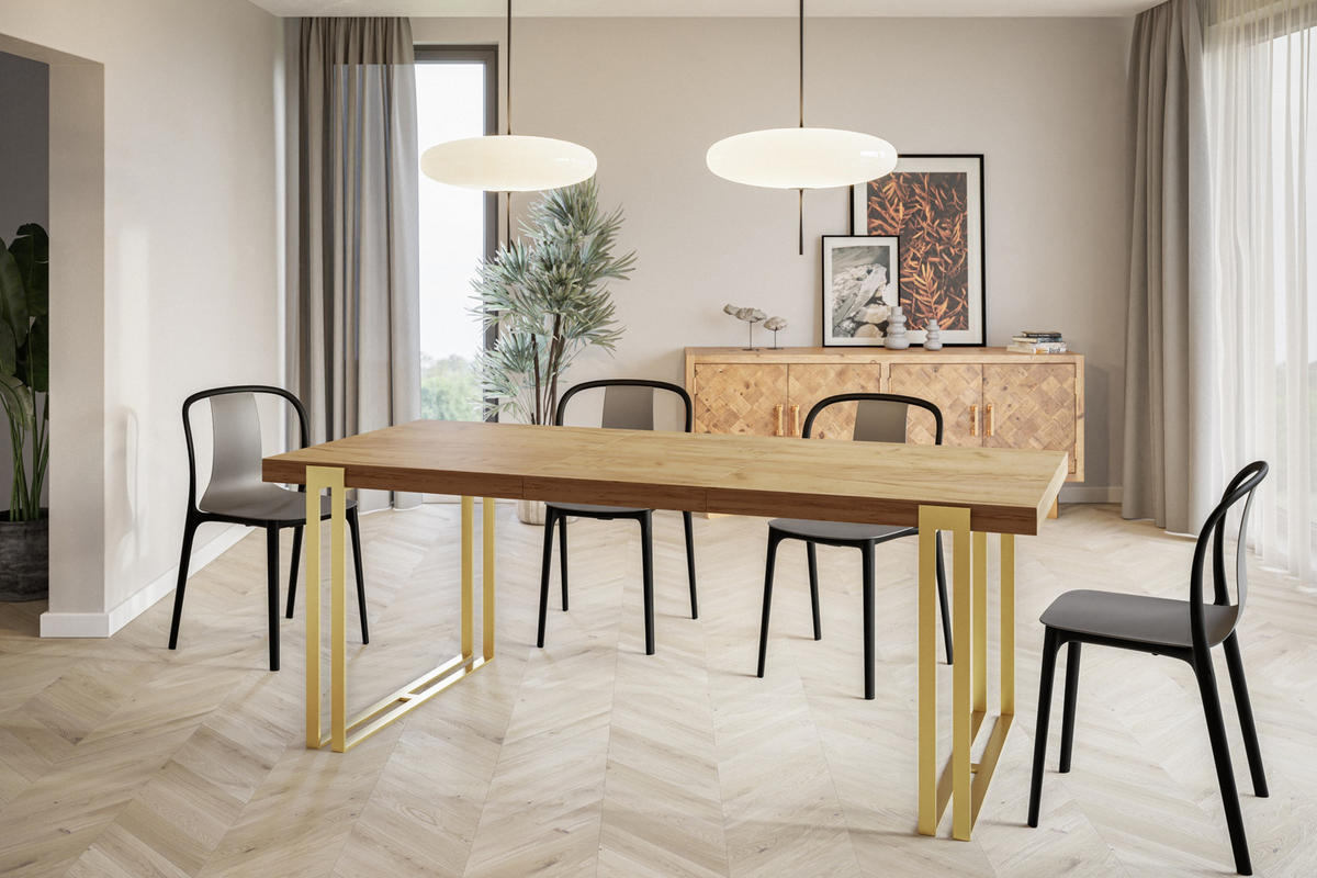 ESSZIMMERTISCH ROSA, ausziehbarer Tisch 160-260X90X77 cm, Farbe: CRAFT, mit Metallbeinen in Farbe Gold - Goldfarben/Braun, Holzwerkstoff (160/90/77cm) - Alpi-Möbel