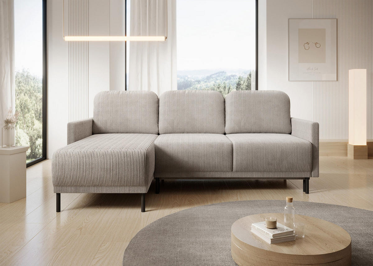 ECKSOFA Hamiel Hellbeige Cordbezug - Ecru/Schwarz, Holz/Textil (212/142cm) - Selsey