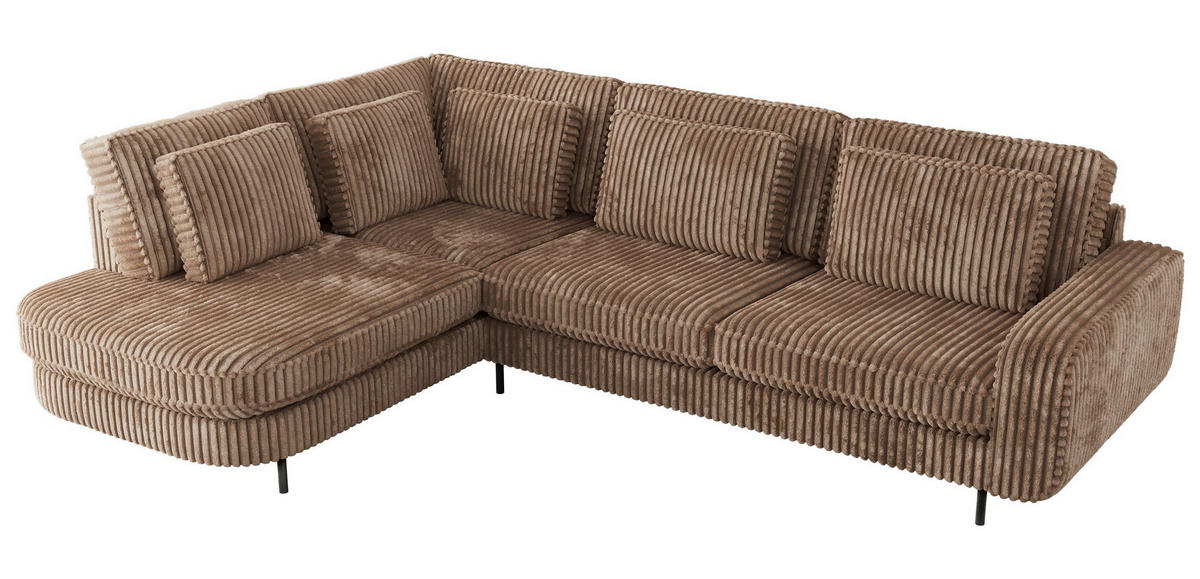 ROHOVÁ SEDAČKA CALENO L - Hnědá Manšestr - Pravá Strana - černá/hnědá, kov/textil (317/225cm) - MKS