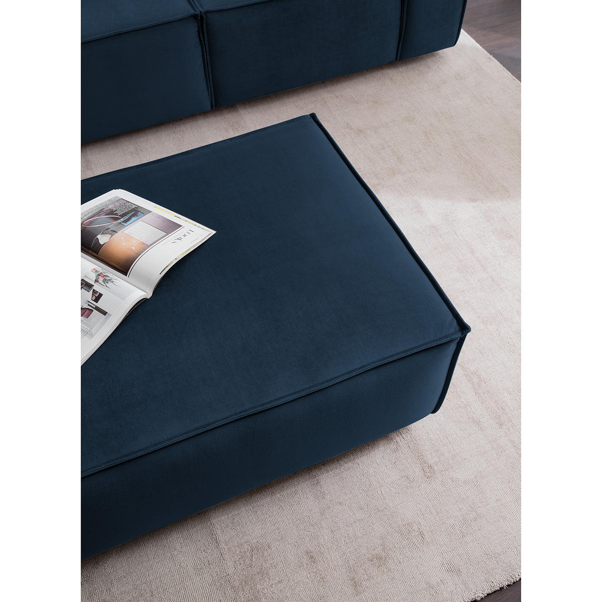 POLSTERHOCKER rechteckig - Schwarz/Dunkelblau, Kunststoff/Textil (97/40/79cm) - home24