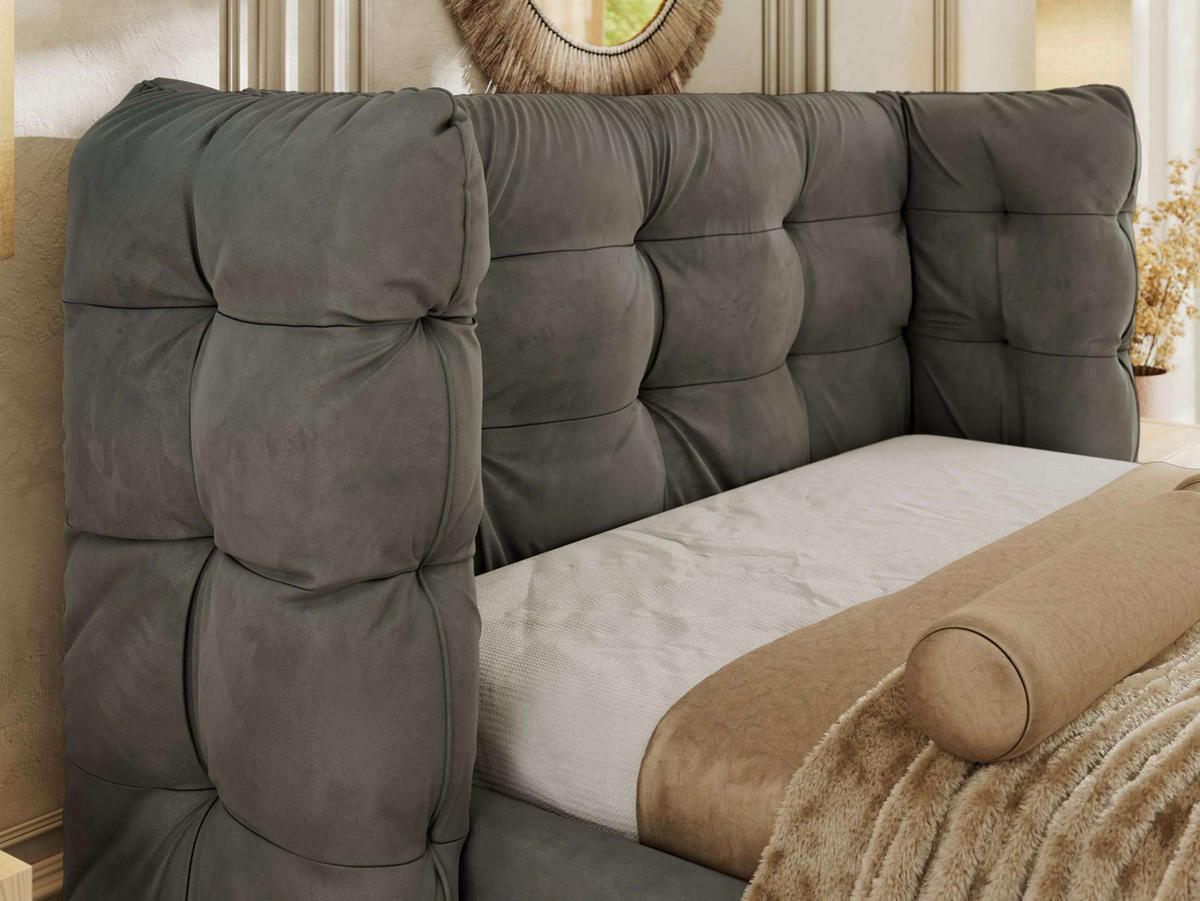 POLSTERBETT FLONELLE CLASSIC 180/200 - Dunkelgrau Velvet - Schaum-Matratze - Dunkelgrau, Textil (180/200cm) - MKS