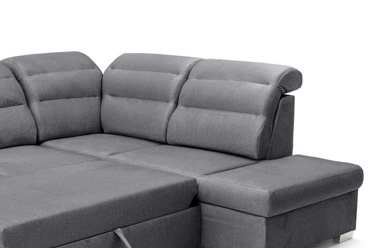 ECKSOFA U-Form CLOUD U Rechts mit Schlaffunktion 120x252 Velours Dunkelgrau - Dunkelgrau/Silberfarben, Holz/Kunststoff (202/103/320cm) - Muffo