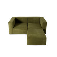 2-SITZER-SOFA Chaiselongue bezogen grünem Kord-nicht modular-Samt HARPER - Grün, Textil (100/65/200cm) - RNT By Really Nice Things
