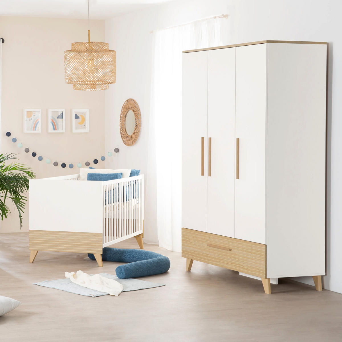 KINDERKLEIDERSCHRANK Theo - Eichefarben/Weiß, Holz/Holzwerkstoff (118/190/52cm) - Roba
