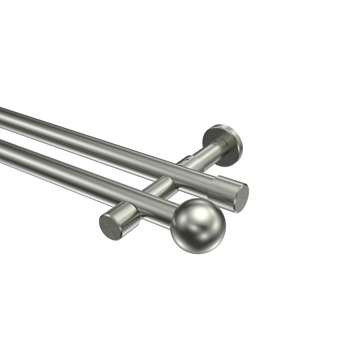 GARDINENSTANGEN-SET Prestige Luino 240 cm (geteilt in 2 x 120 cm), 2-läufig (ohne Ringe), 20 mm Ø Edelstahl-Optik - Edelstahlfarben, Metall (240cm) - INTERDECO