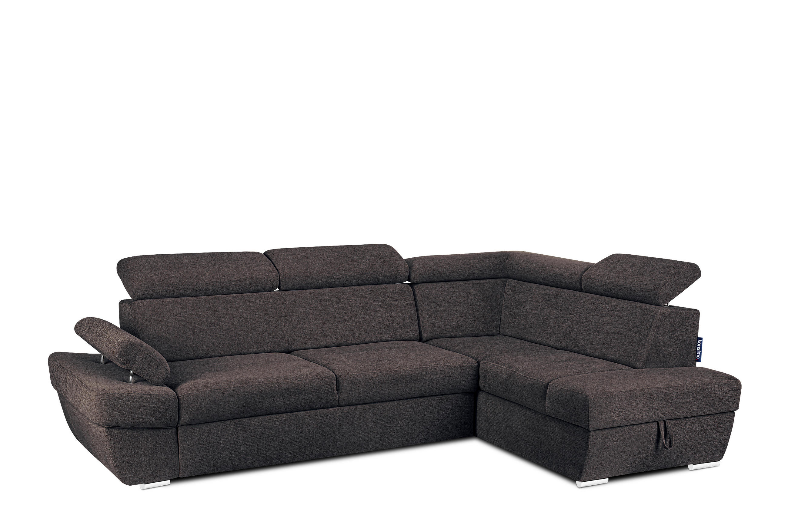 SCHLAFECKSOFA RATLO rechts 4/5-Sitzer mit Bettkasten in Lederoptik, grau - Silberfarben/Schwarz, Textil (270/190cm) - KONSIMO®
