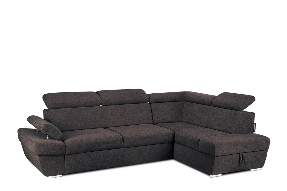 SCHLAFECKSOFA RATLO rechts 4/5-Sitzer mit Bettkasten in Lederoptik, grau - Silberfarben/Schwarz, Textil (270/190cm) - KONSIMO®
