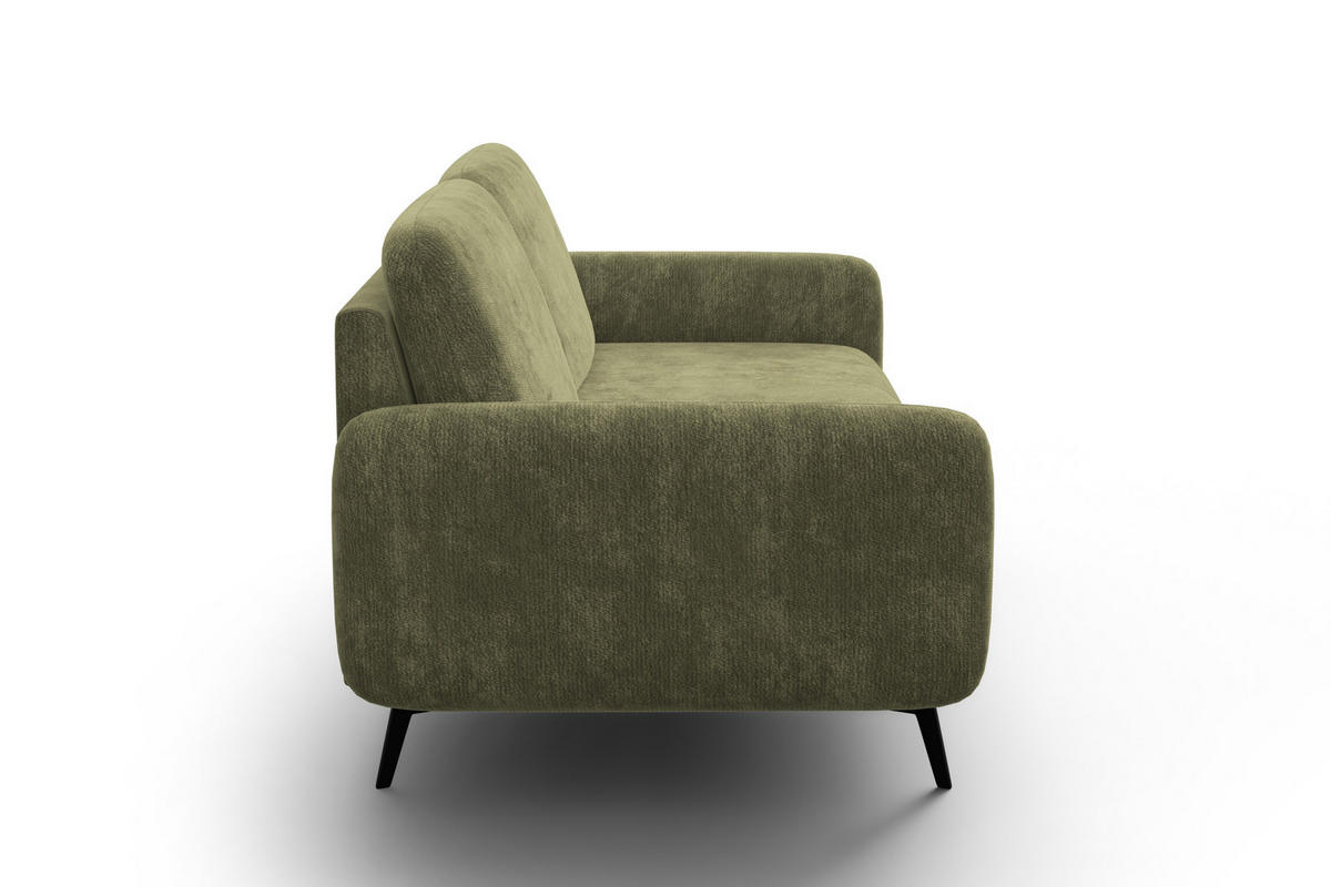 SOFA FEBE 3-Sitzer, olivgrüner Chenille-Stoff - Schwarz/Olivgrün, Holz/Textil (190/82/96cm) - Wozimo